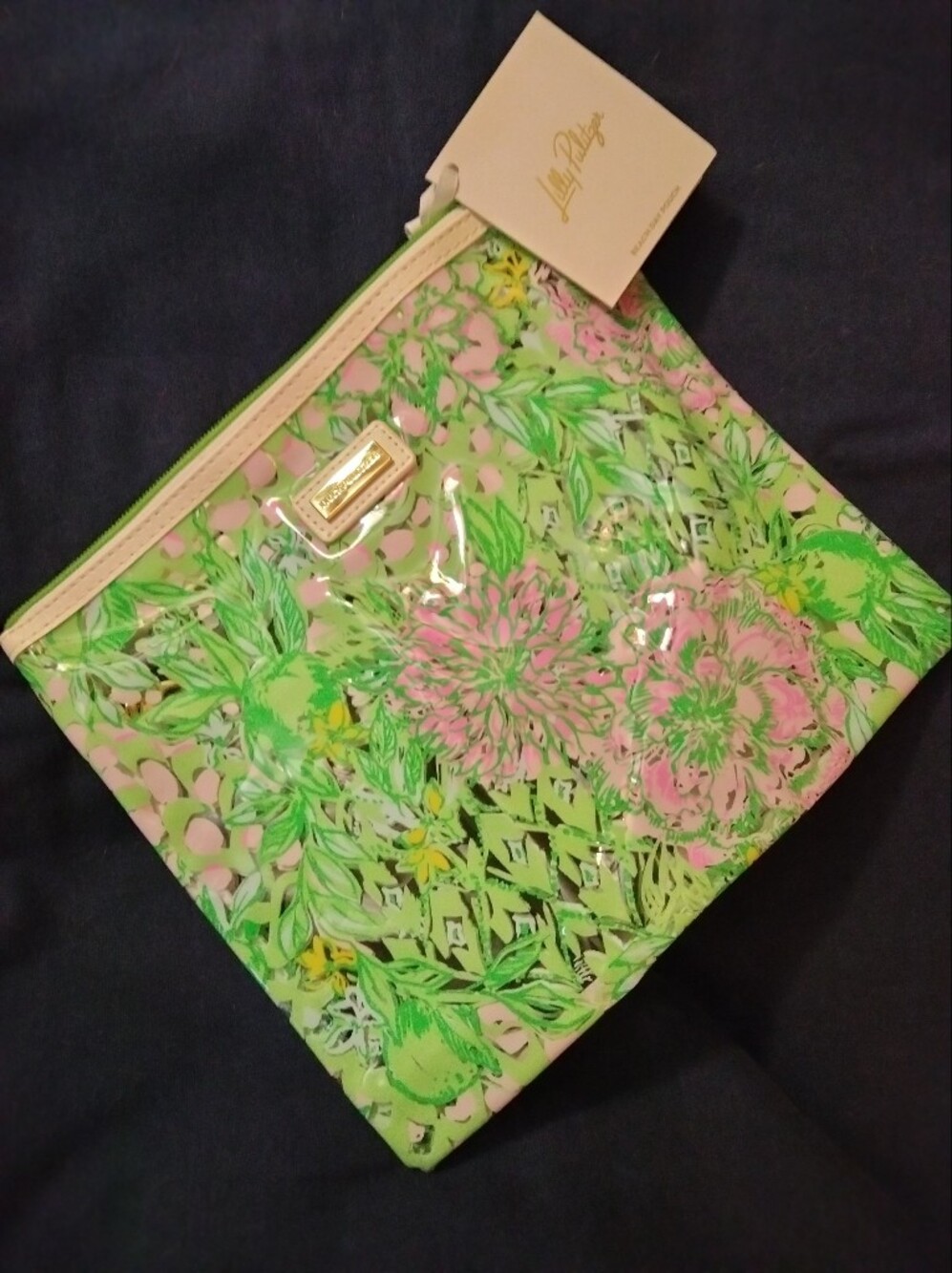 Lilly Pulitzer Green and Pink Floral Cosmetic Pouch